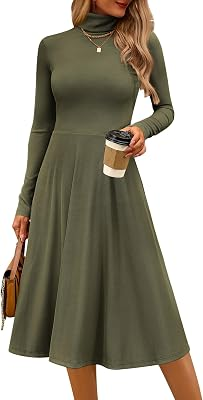CFLONGE Womens High Neck Dress
