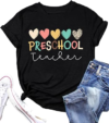 Preschool Teacher Shirts: Women Kindergarten Teachers T-Shirt Teacher Graphic Tees Tops Teacher Life Shirt(Black, Small)