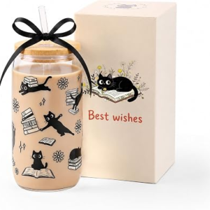 KORHONEN Cat Book Lover Gifts Glass Cup