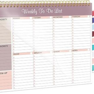 Thboxes Weekly To Do List Notepad, 8.5″x11″ Desk Planner 52 Sheets, Lilac | 100GSM Paper Undated Habit Planner, Productivity Organizer Notepad, for Home School Office Work, Travel, College Essentials
