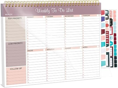 Thboxes Weekly To Do List Notepad, 8.5"x11" Desk Planner 52 Sheets, Lilac | 100GSM Paper Undated Habit Planner, Productivity Organizer Notepad, for Home School Office Work, Travel, College Essentials