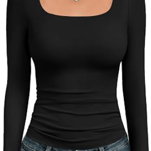 Ekouaer Women’s Square-Neck Long-Sleeve Top