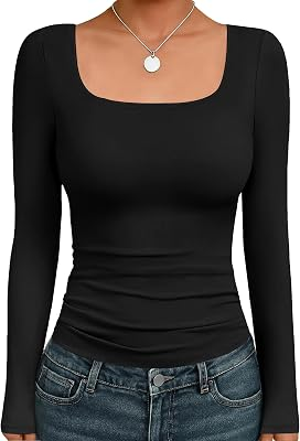 Ekouaer Women’s Square-Neck Long-Sleeve Top