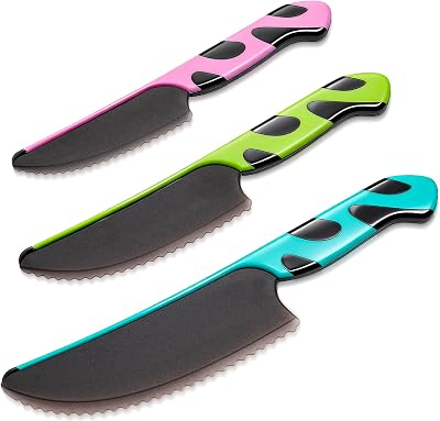 Goodchef 3 PCS Montessori Kitchen Toys for Toddlers | Kids Knife Set for Real Cooking with Kids Safe Knives Toddler Friendly Knives Makes a Great Gift