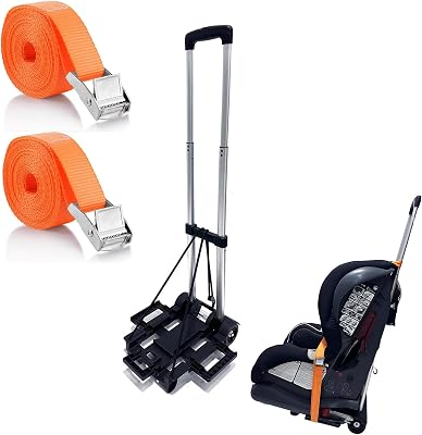 Car Seat Travel Cart for Airport, Foldable Car Seat Dolly & Roller, 90lbs Capacity Car Seat Carrier for Airport Travel, Compact Stowable Base Plate, Universal Fit for Most Brands