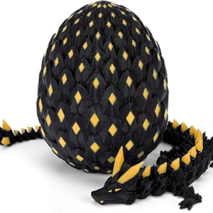 YILCER 3D Printed Dragon Eggs Glow in The Dark Cool 3D Printer Articulated Animals Fidget Toy for Teen Crystal 3D Print Dinosaur Toys for Boys Girls (Black Gold)