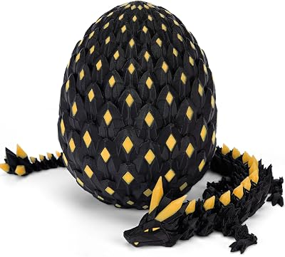 YILCER 3D Printed Dragon Eggs Glow in The Dark Cool 3D Printer Articulated Animals Fidget Toy for Teen Crystal 3D Print Dinosaur Toys for Boys Girls (Black Gold)