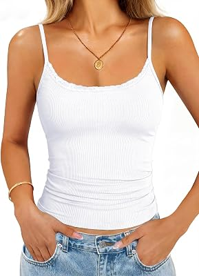 GKBK Womens Lace Tank Top Scoop Neck Ribbed Camisole Tops