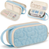 Quilted Pencil Case Bag Large,2 Compartment Pen Pouch with Handle for Girls