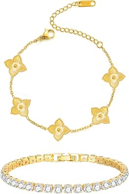 Women's Stackable Gold Flower Bracelets