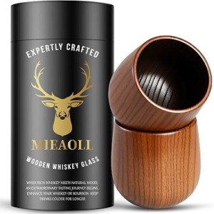 Mieaoll Charred Wooden Whiskey Glasses, Bourbon Gifts for Men, 2 Pack