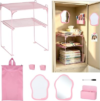 Pink 2-Tier Locker Organizer Shelf Locker Accessories Kit for School Girls
