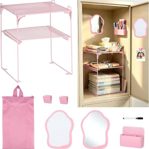Pink 2-Tier Locker Organizer Shelf Locker Accessories Kit for School Girls