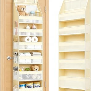 Heavy Duty Over the Door Organizer for Nursery: 55 lb Capacity | Large-Capacity Hanging Storage: 6 shelves + 13 pockets, reinforced rods and 6 PP boards support 55 lb and reduce sagging