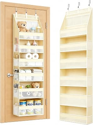 Heavy Duty Over the Door Organizer for Nursery: 55 lb Capacity | Large-Capacity Hanging Storage: 6 shelves + 13 pockets, reinforced rods and 6 PP boards support 55 lb and reduce sagging