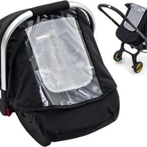 Waterproof Baby Car Seat Cover, Car Seat Rain Cover with Clear Window & Breathable Mesh, Universal Baby Carrier Cover with Support Rod to Prevent Collapse, Lightweight Weather Shield with Storage Bag