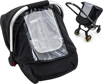 Waterproof Baby Car Seat Cover, Car Seat Rain Cover with Clear Window & Breathable Mesh, Universal Baby Carrier Cover with Support Rod to Prevent Collapse, Lightweight Weather Shield with Storage Bag