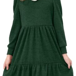 JiAmy Girls Square Neck Long Sleeve Knit Sweater Dress