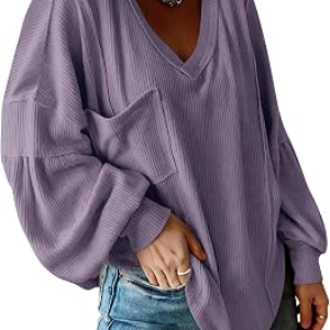 BTFBM Long Sleeve Shirts for Women 2026 Fall Tops,Solid Taro Purple,S