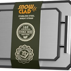 SNOWCLAD Stainless Steel Cutting Board Set of 2 for kitchen | Non-Toxic Metal Cutting Board,Double Sided Stainless Steel/Wheat straw pp Large for meat,Dishwasher Safe [16*11+12*8.3 Inch]
