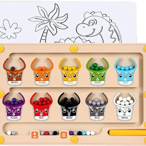 2 IN 1 Magnetic Color and Number Maze, Montessori Toys with Drawing Board for 3 4 5 Year Old, Wooden Magnet Balls Puzzles, Learning Educational Toys for Kids Toddlers Boys Girls Christmas Birthday