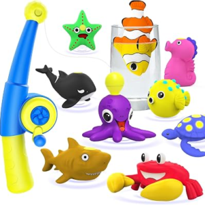 Color Changing No Hole Magnetic Fishing Bath Toys for Kids | Bath Toys for Kids Water Table Toys Magnetic Fishing Toddlers Bath Toys, 9 Packs Color Change Sea Creatures with Fishing Rod