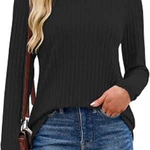 JUSTFASHIONNOW Women’s Mock Turtleneck Tops Ribbed Knit Tunic