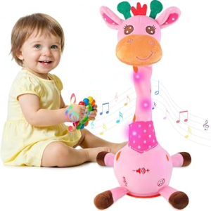 MIAODAM Dancing Giraffe Interactive Toy, Singing 10 Children’s Song, Stuffed Baby Toy Repeats What You Say, Colorful Glowing Plush Toys for Toddler Easter Day Gifts for Kids(Pink Giraffe)