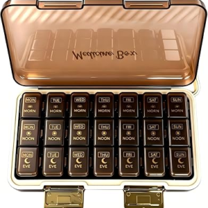 Viaptus Weekly Pill Organizer 7 Day, Large Pill Box Moisture-Proof – Brown