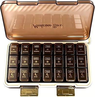 Viaptus Weekly Pill Organizer 7 Day, Large Pill Box Moisture-Proof – Brown