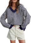 UNCLECAT Womens Striped Checkered Sweater