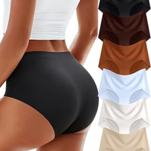 Seamless No Show Underwear Womens High Waisted Panties Briefs 6 Pack