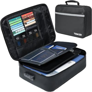 Document Bag with Lock, Fireproof File Storage Case with Water-Resistant, TENKER Organizer Box for Document, Safe Portable Travel Home Organizer for Laptop, Files, Certificates, Black(15”x11”x4”)