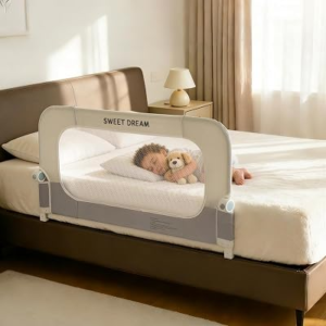 Bed Rail for Toddlers, 32in Folding Toddler Bed Rail Guard with Reinforced Anchor System & Sturdy Metal Frame, Portable Bed Railing for Baby Fits Crib,Twin, Queen & King Bed, Breathable Mesh