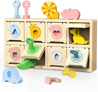 TEEKDEER Wood Lock and Key Toddler Learning Toys