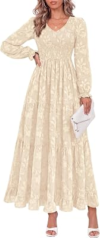 KIRUNDO Womens Long Sleeve V Neck Maxi Dress