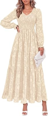 KIRUNDO Womens Long Sleeve V Neck Maxi Dress