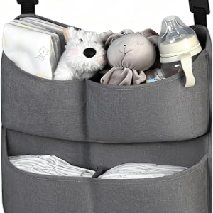 Hanging Diaper Caddy for Crib, Diaper Organizer with 4 Pockets | Large Capacity Baby Diaper Caddy Organizer for Changing Table, Bassinet, Stroller, Playpen accessories
