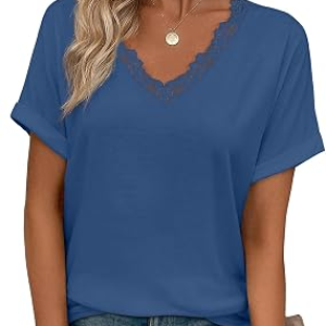 JUSTFASHIONNOW Short Rolled Sleeve V Neck Tshirts