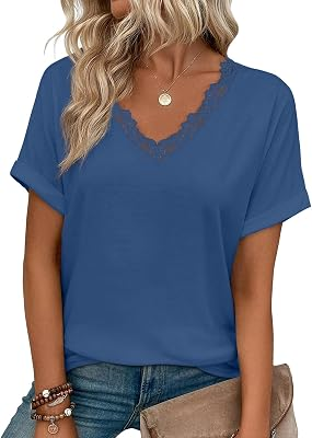 JUSTFASHIONNOW Short Rolled Sleeve V Neck Tshirts