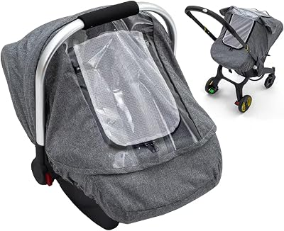 Baby Car Seat Rain Cover, Waterproof Carseat Cover with Transparent Window, Breathable Infant Car Seat Weather Shield for Girls Boys, Anti-Collapse Canopy Covers for Doona