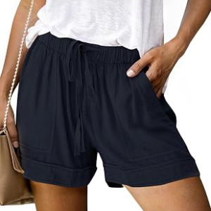 NILOINE Womens Elastic Waist Drawstring Shorts
