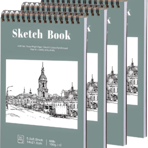 4 Pack Small Sketch Books, 5.5 × 8.5 in, Spiral Bound, 30 Sheets