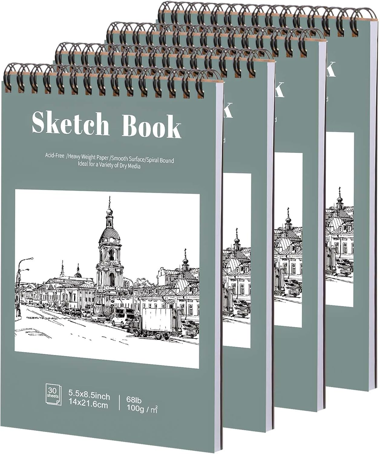 4 Pack Small Sketch Books, 5.5 × 8.5 in, Spiral Bound, 30 Sheets