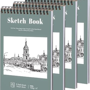 4 Pack Small Sketch Books, 5.5 × 8.5 in, Spiral Bound, 30 Sheets