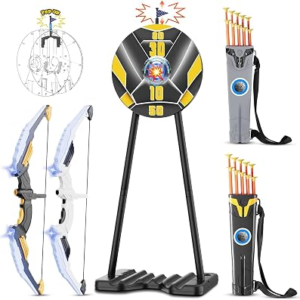 2 Pack Bow and Arrow for Kids, LED Light Up Archery Set with 20 Suction Cup Arrows&2 Quivers Indoor Outdoor Games for Kids Ages 4-8 8-12 Birthday Gifts Toys for 5 6 7 8 9 10 11 12 Year Old Boys Girls