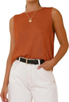 BTFBM Sleeveless Sweater Tops for Women Casual,XXL,Caramel