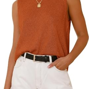 BTFBM Sleeveless Sweater Tops for Women Casual,XXL,Caramel