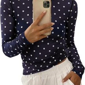 BTFBM Polka Dot Top Long Sleeve Shirts for Women
