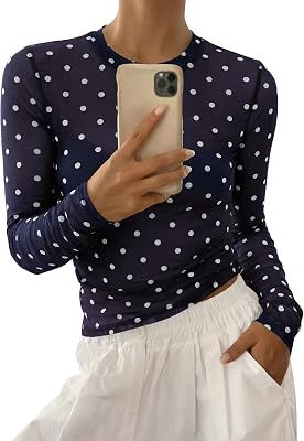 BTFBM Polka Dot Top Long Sleeve Shirts for Women
